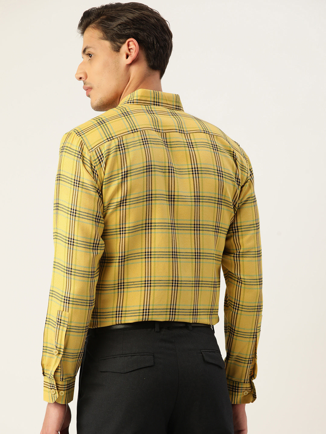 Jainish Men's Cotton Checked Formal Shirts ( SF 793Yellow ) | Swadesiicart