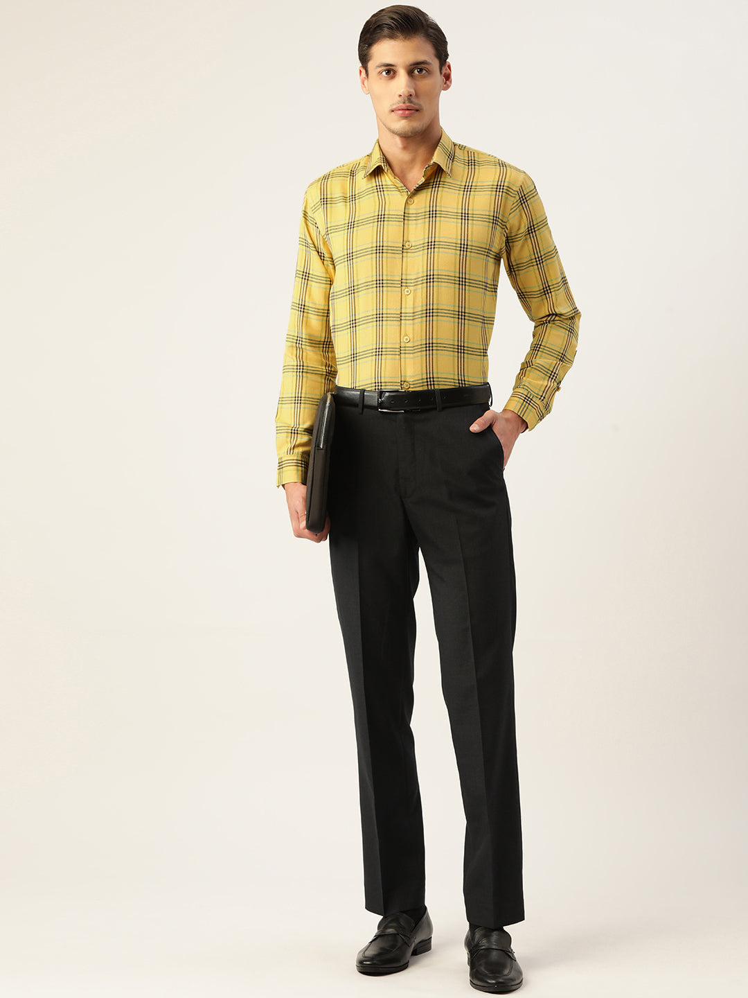 Jainish Men's Cotton Checked Formal Shirts ( SF 793Yellow ) | Swadesiicart