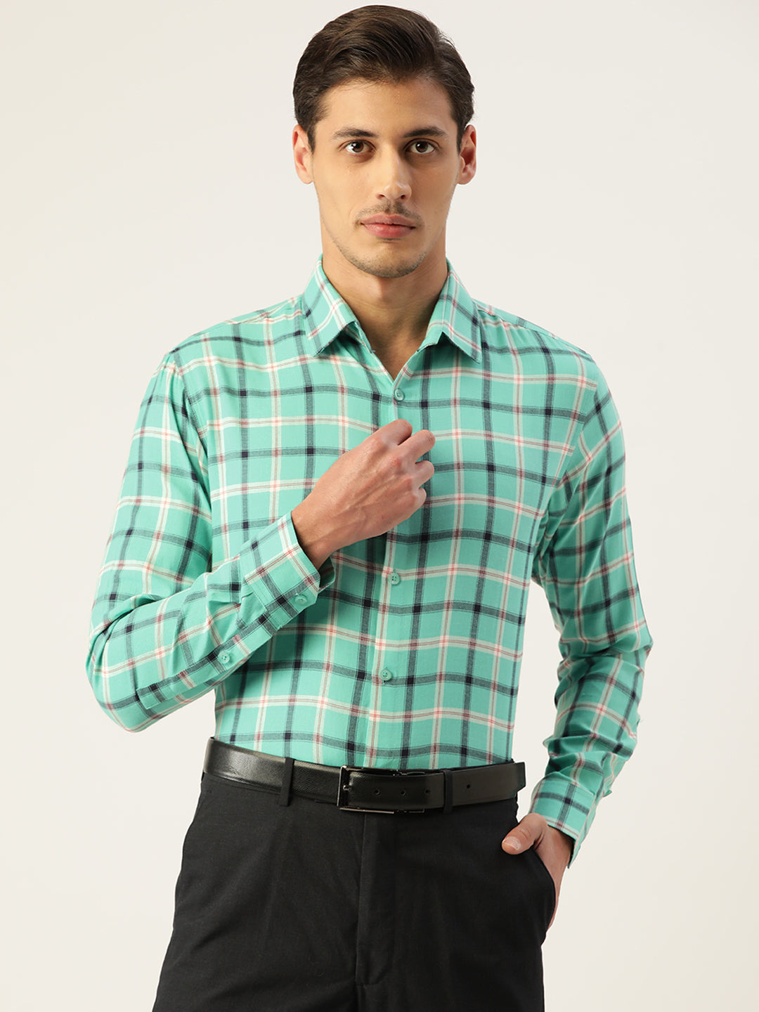 Jainish Men's Cotton Checked Formal Shirts ( SF 803Green ) | Swadesiicart