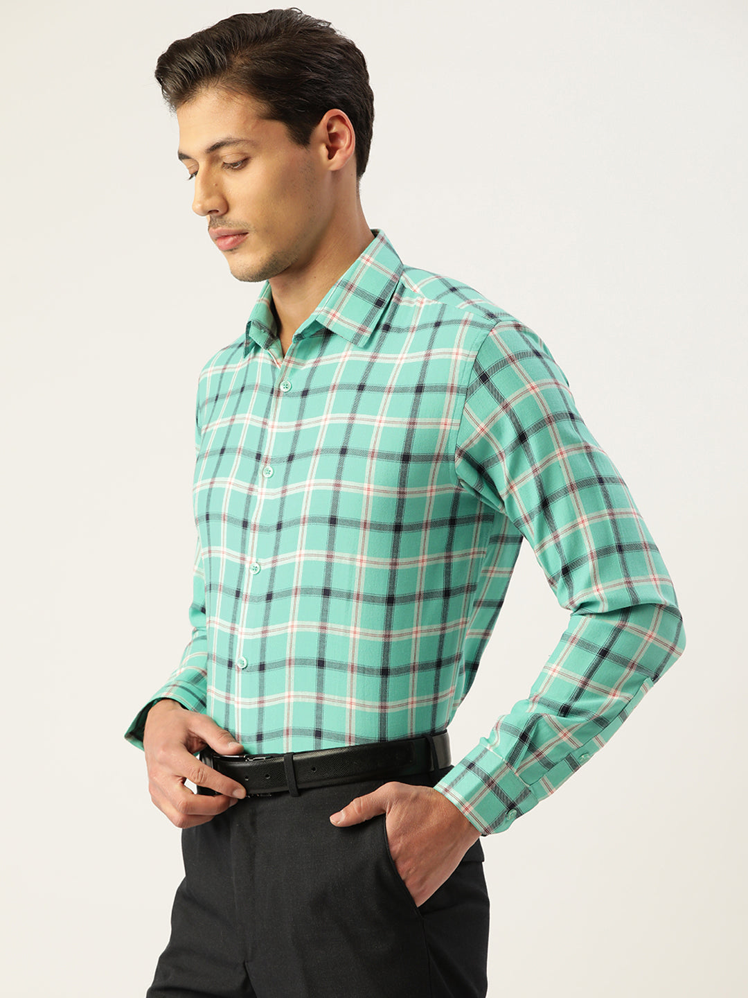 Jainish Men's Cotton Checked Formal Shirts ( SF 803Green ) | Swadesiicart