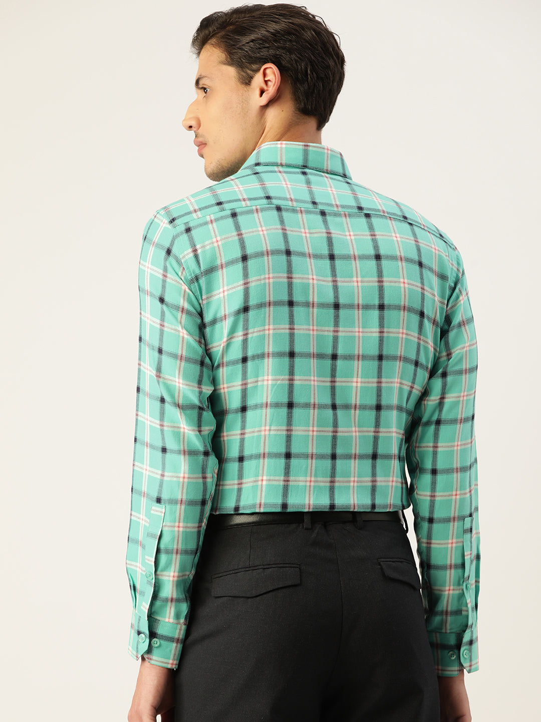 Jainish Men's Cotton Checked Formal Shirts ( SF 803Green ) | Swadesiicart