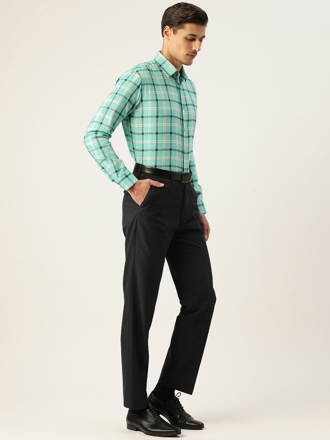 Jainish Men's Cotton Checked Formal Shirts ( SF 803Green ) | Swadesiicart
