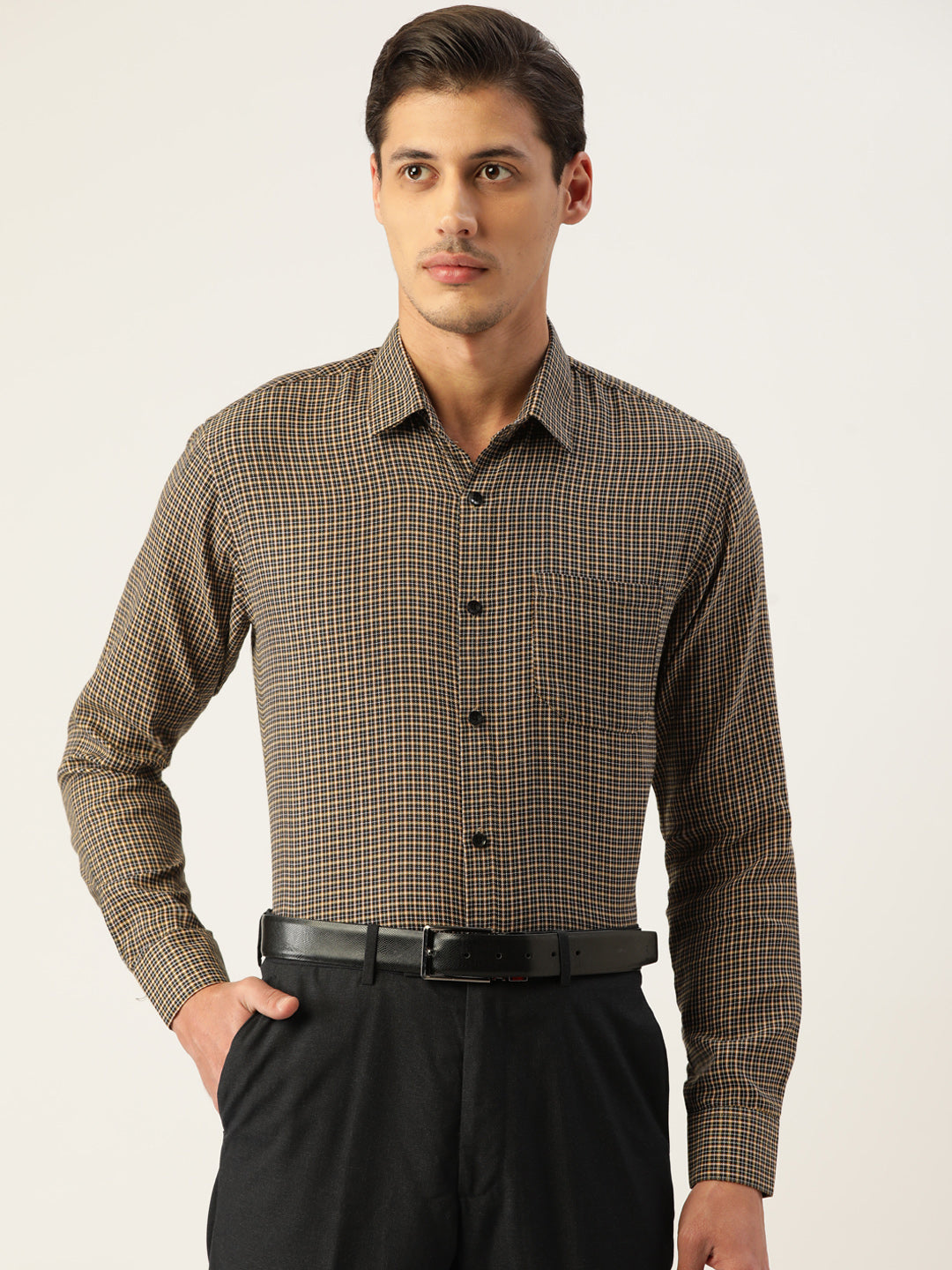 Jainish Men's Cotton Checked Formal Shirts ( SF 804Black ) | Swadesiicart