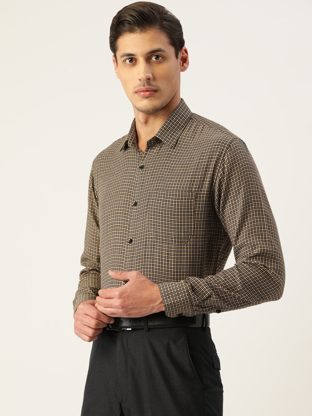 Jainish Men's Cotton Checked Formal Shirts ( SF 804Black ) | Swadesiicart