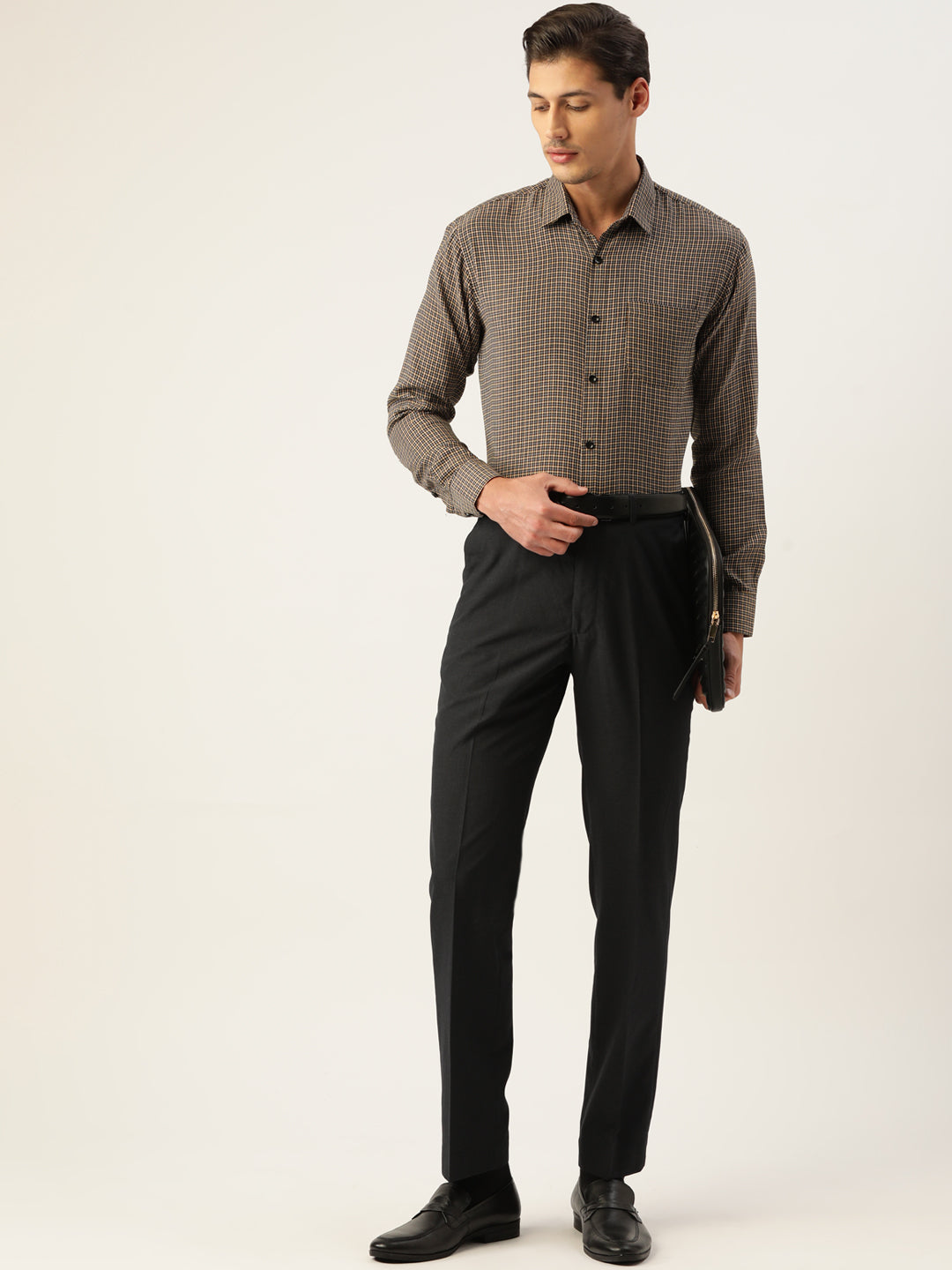 Jainish Men's Cotton Checked Formal Shirts ( SF 804Black ) | Swadesiicart