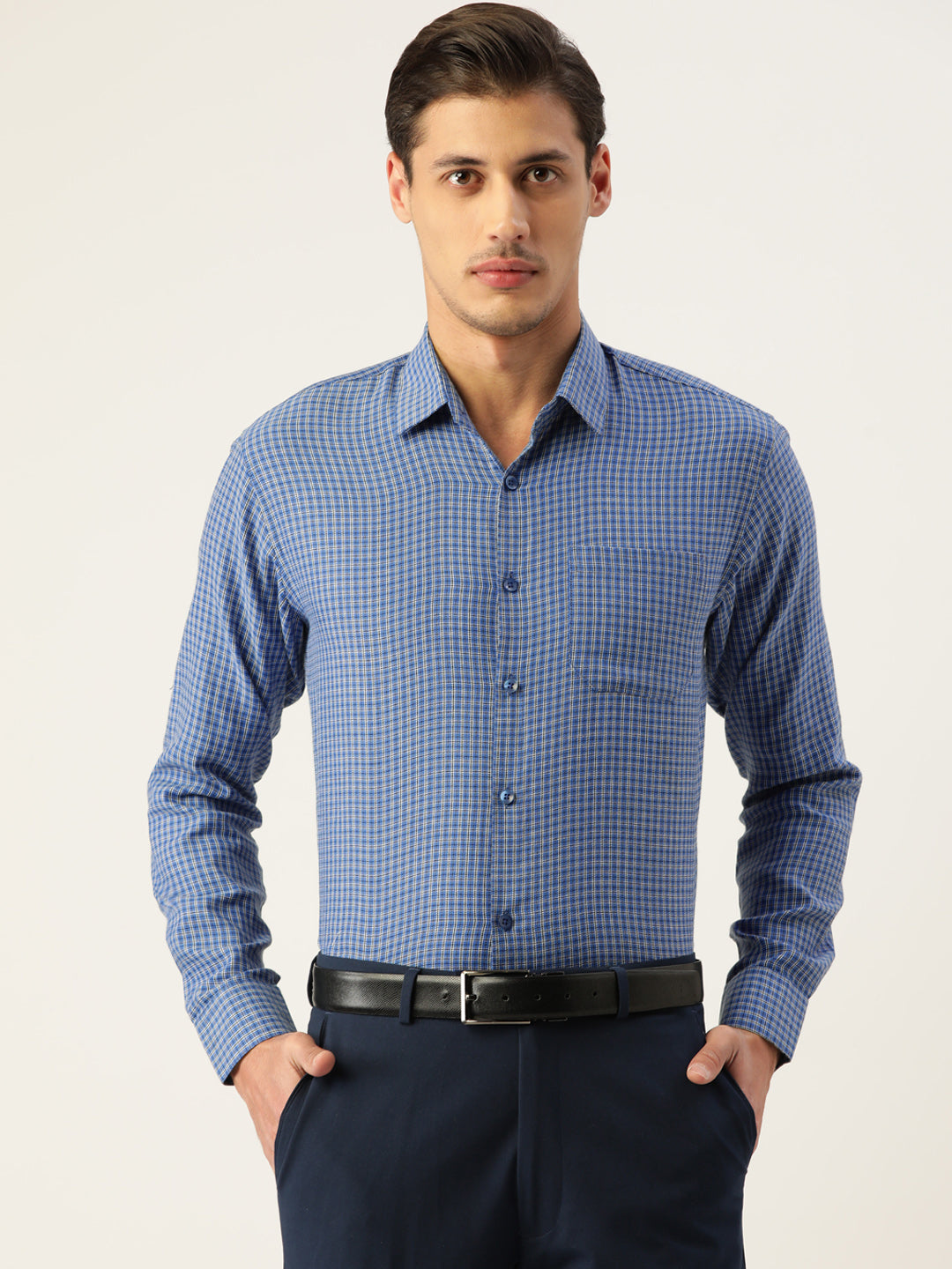Jainish Men's Cotton Checked Formal Shirts ( SF 804Blue ) | Swadesiicart