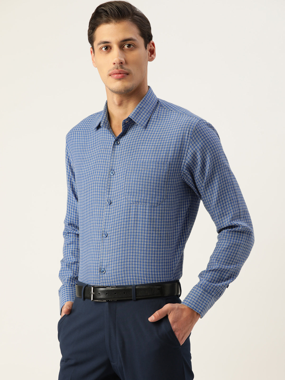 Jainish Men's Cotton Checked Formal Shirts ( SF 804Blue ) | Swadesiicart