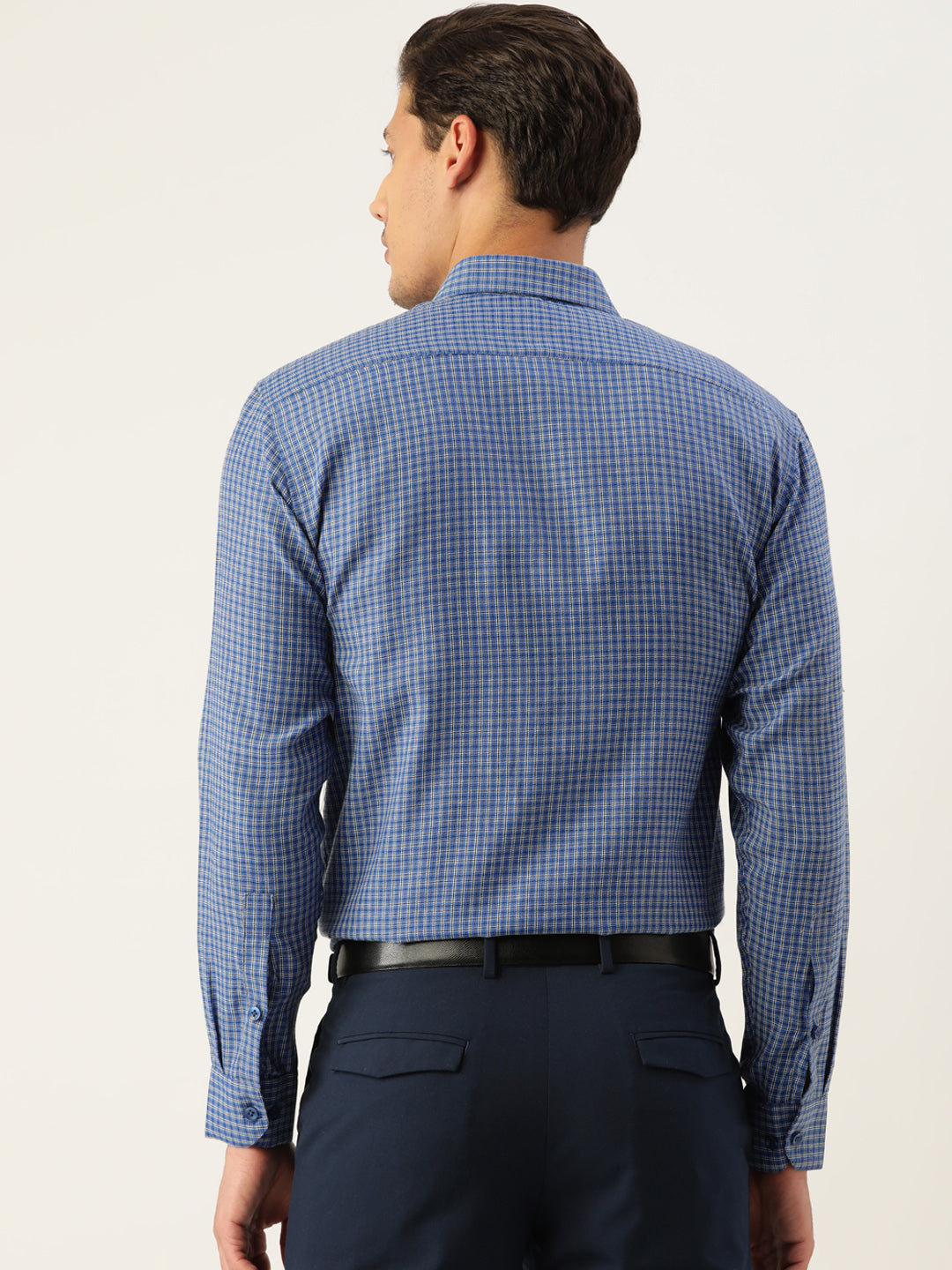 Jainish Men's Cotton Checked Formal Shirts ( SF 804Blue ) | Swadesiicart