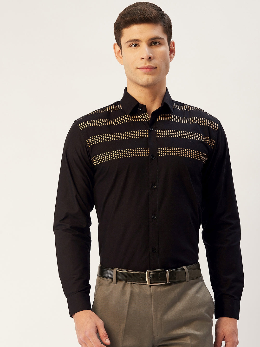 Jainish Men's Cotton Printed Formal Shirts ( SF 805Black ) | Swadesiicart