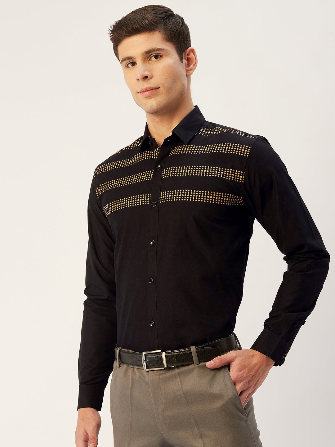 Jainish Men's Cotton Printed Formal Shirts ( SF 805Black ) | Swadesiicart