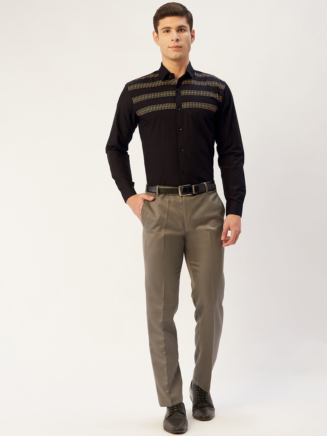 Jainish Men's Cotton Printed Formal Shirts ( SF 805Black ) | Swadesiicart