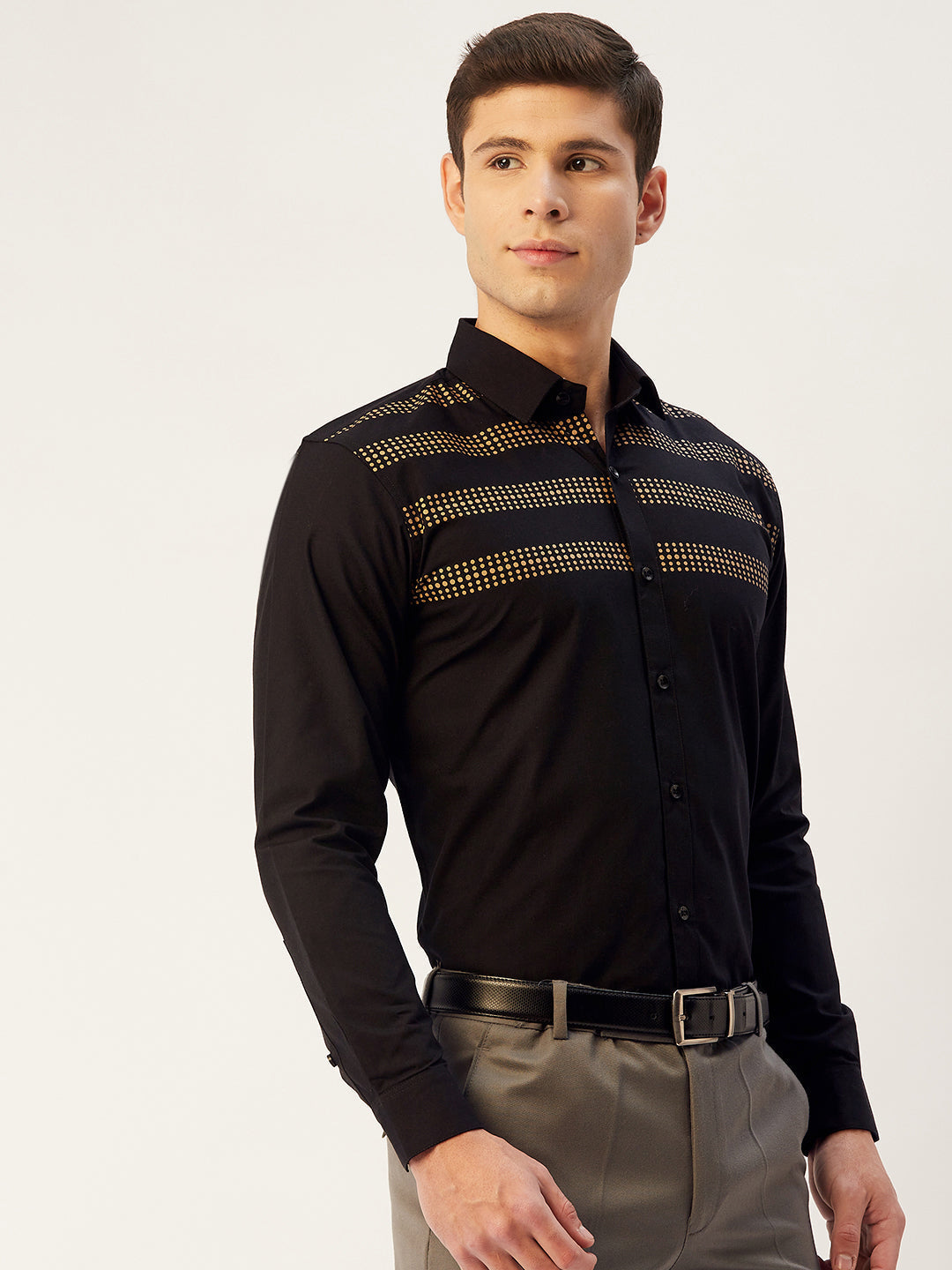 Jainish Men's Cotton Printed Formal Shirts ( SF 805Black ) | Swadesiicart