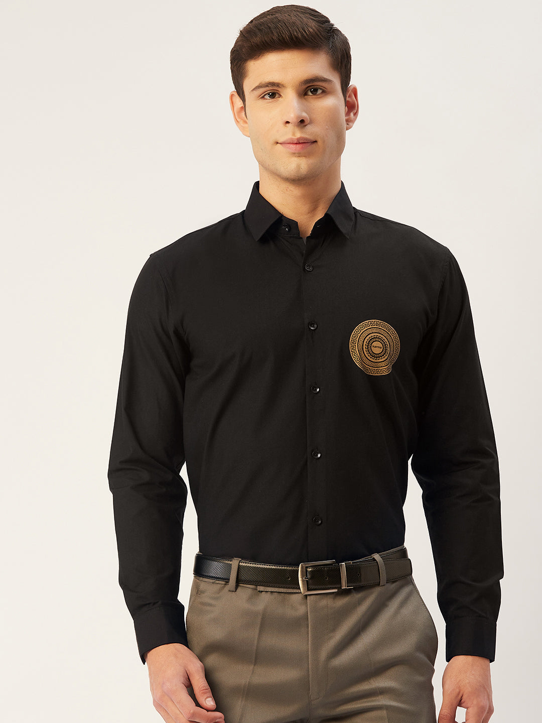 Jainish Men's Cotton Printed Formal Shirts ( SF 807Black ) | Swadesiicart