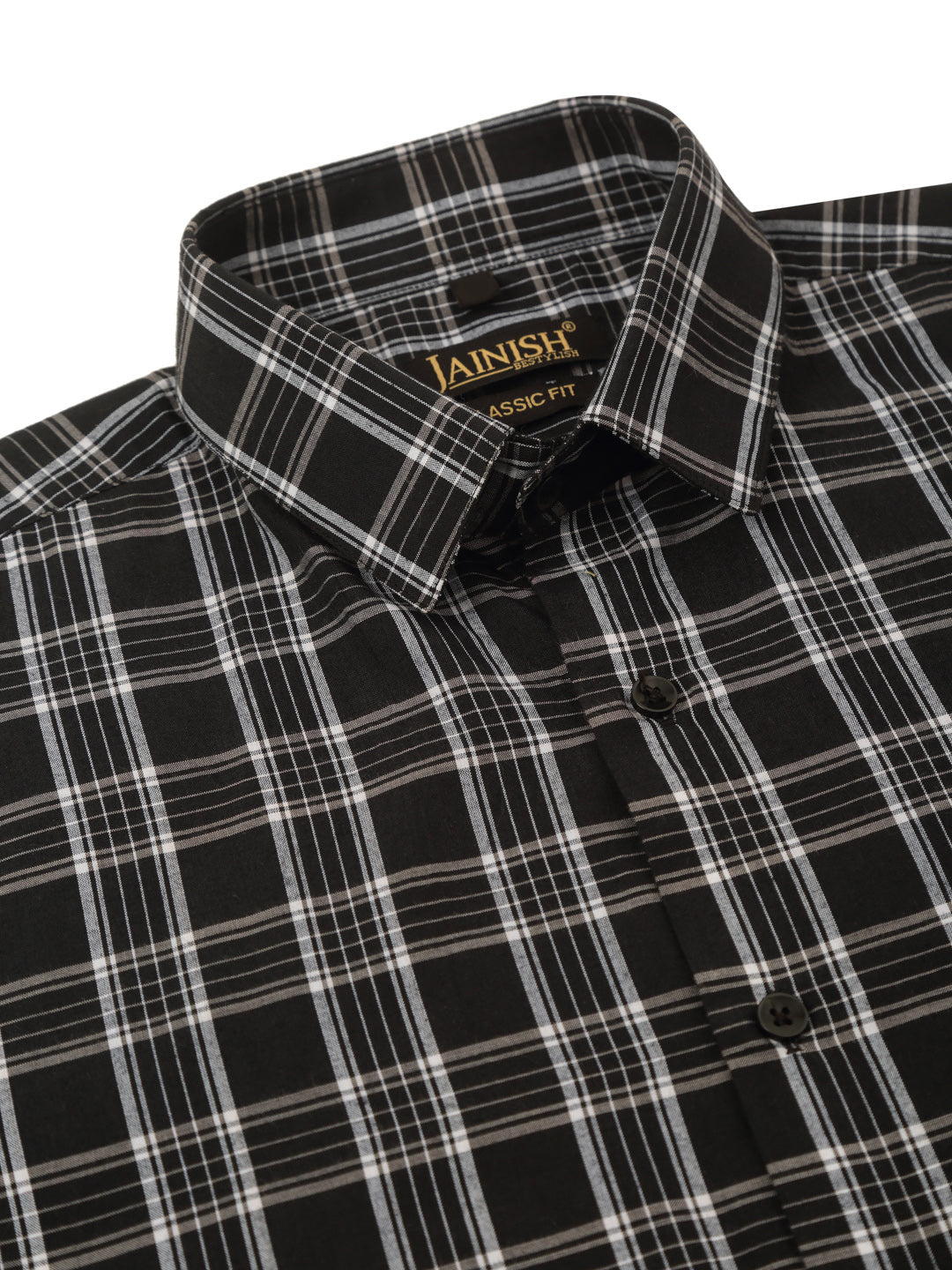 Jainish Men's Cotton Checked Half Sleeve Formal Shirts ( SF 808Black ) | Swadesiicart