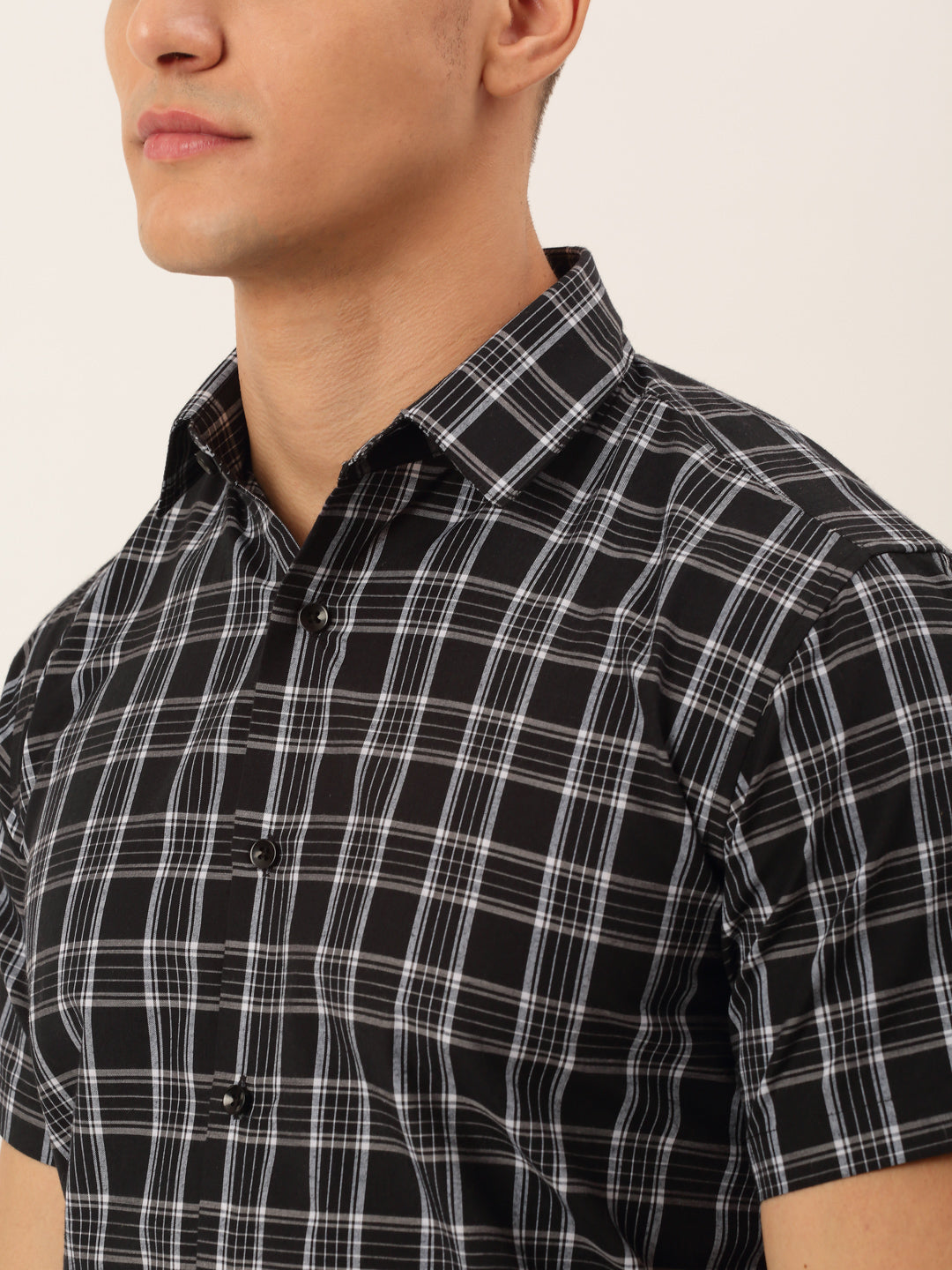 Jainish Men's Cotton Checked Half Sleeve Formal Shirts ( SF 808Black ) | Swadesiicart