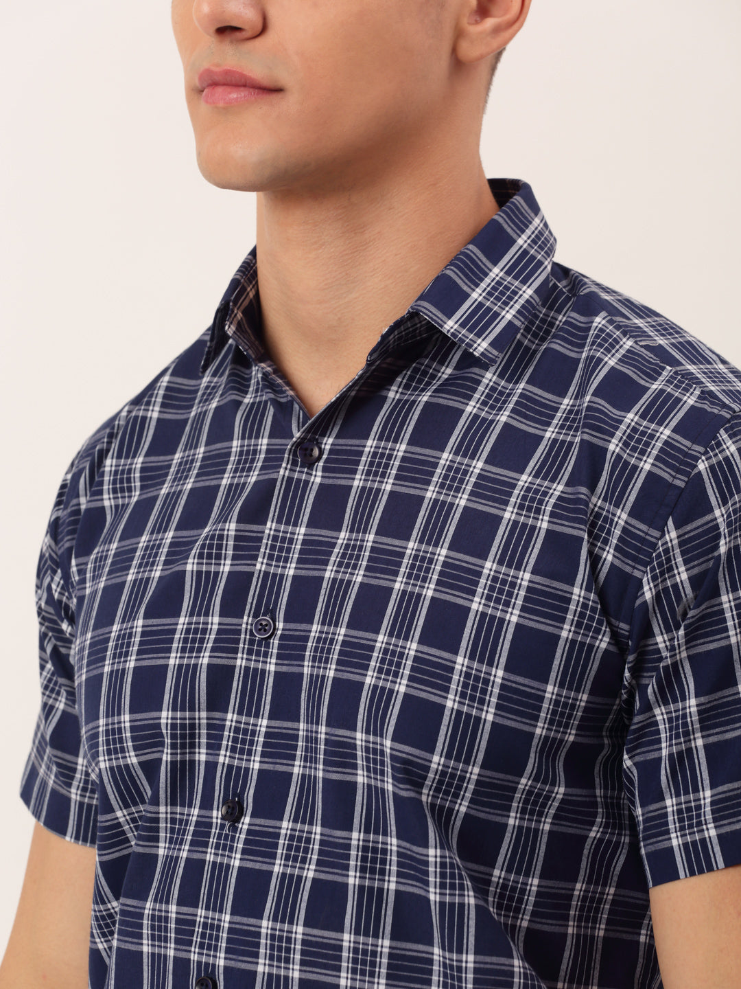 Jainish Men's Cotton Checked Half Sleeve Formal Shirts ( SF 808Blue ) | Swadesiicart