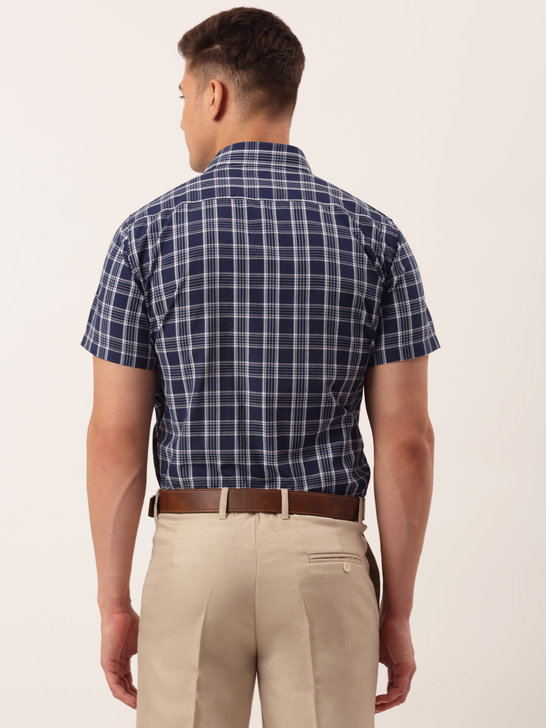Jainish Men's Cotton Checked Half Sleeve Formal Shirts ( SF 808Blue ) | Swadesiicart