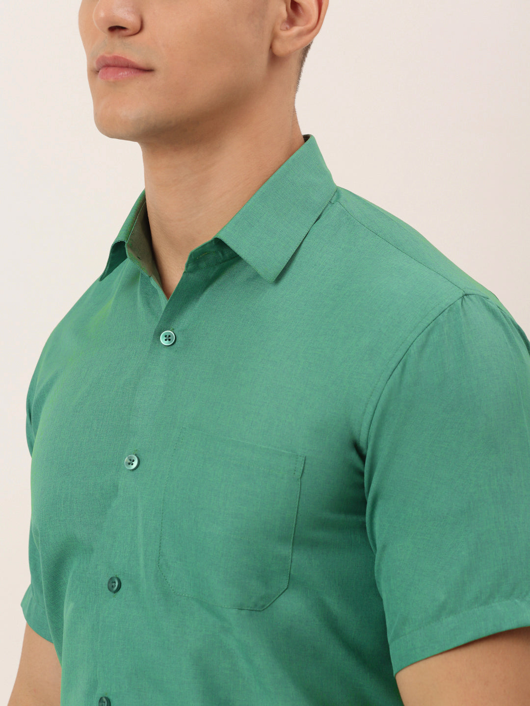Jainish Men's Cotton Solid Half Sleeve Formal Shirts ( SF 811Green ) | Swadesiicart