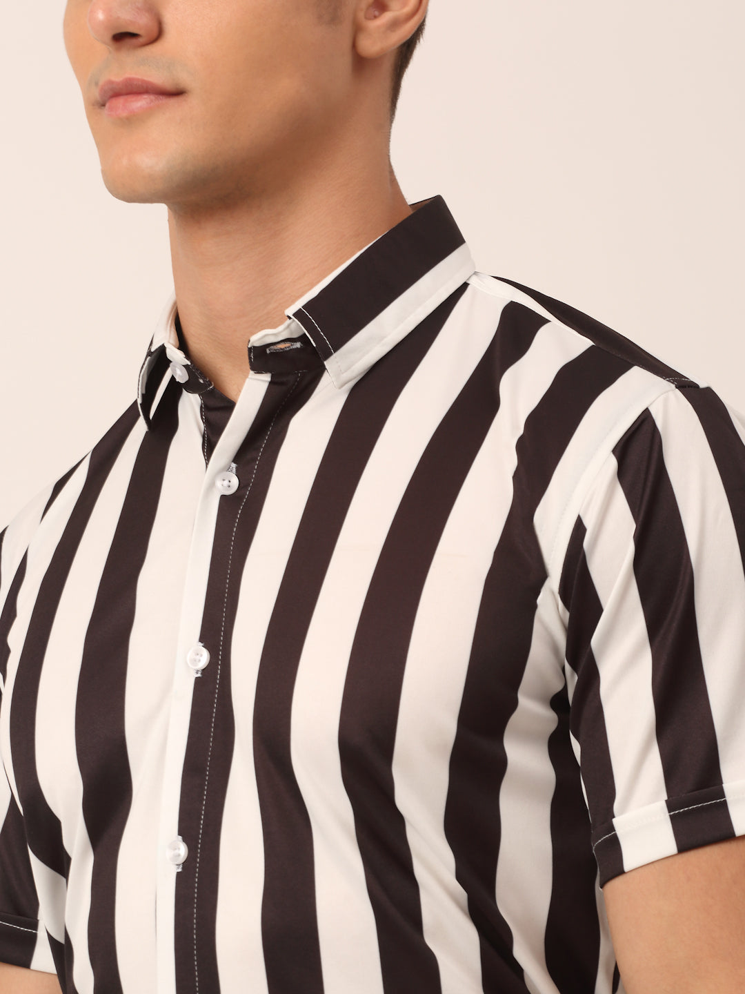 Jainish Men's Lycra Striped Half Sleeve Formal Shirts ( SF 812White ) | Swadesiicart