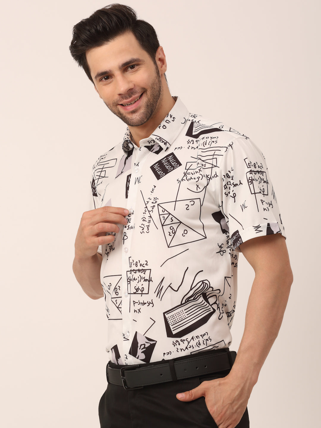 Jainish Men's Lycra Printed Half Sleeve Formal Shirts ( SF 813White ) | Swadesiicart