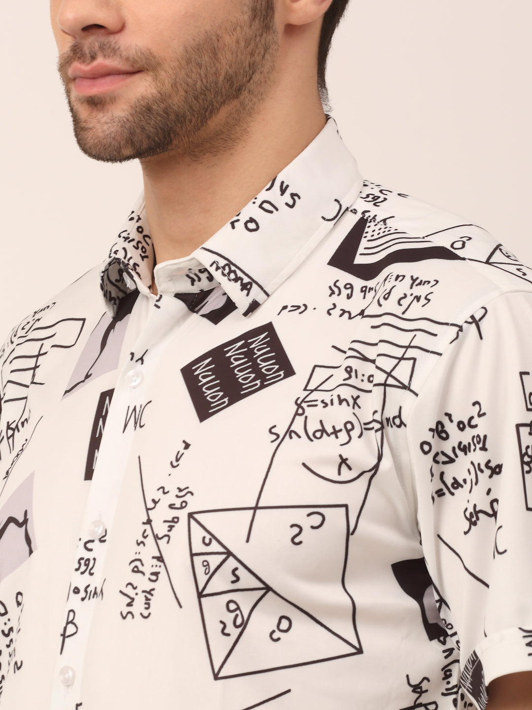 Jainish Men's Lycra Printed Half Sleeve Formal Shirts ( SF 813White ) | Swadesiicart