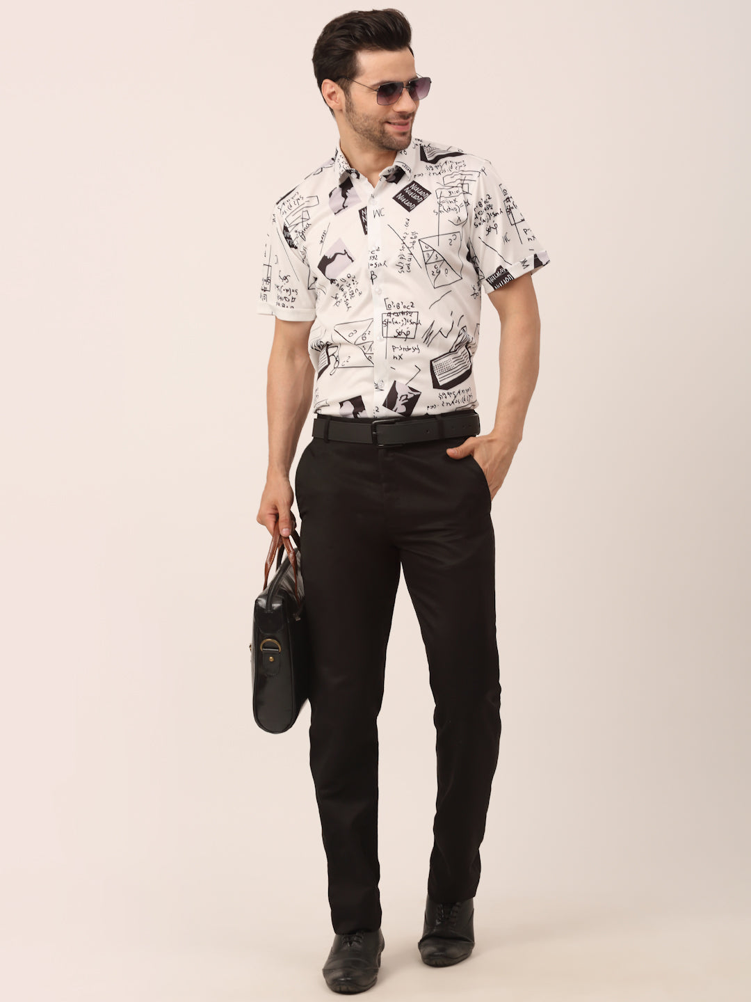 Jainish Men's Lycra Printed Half Sleeve Formal Shirts ( SF 813White ) | Swadesiicart