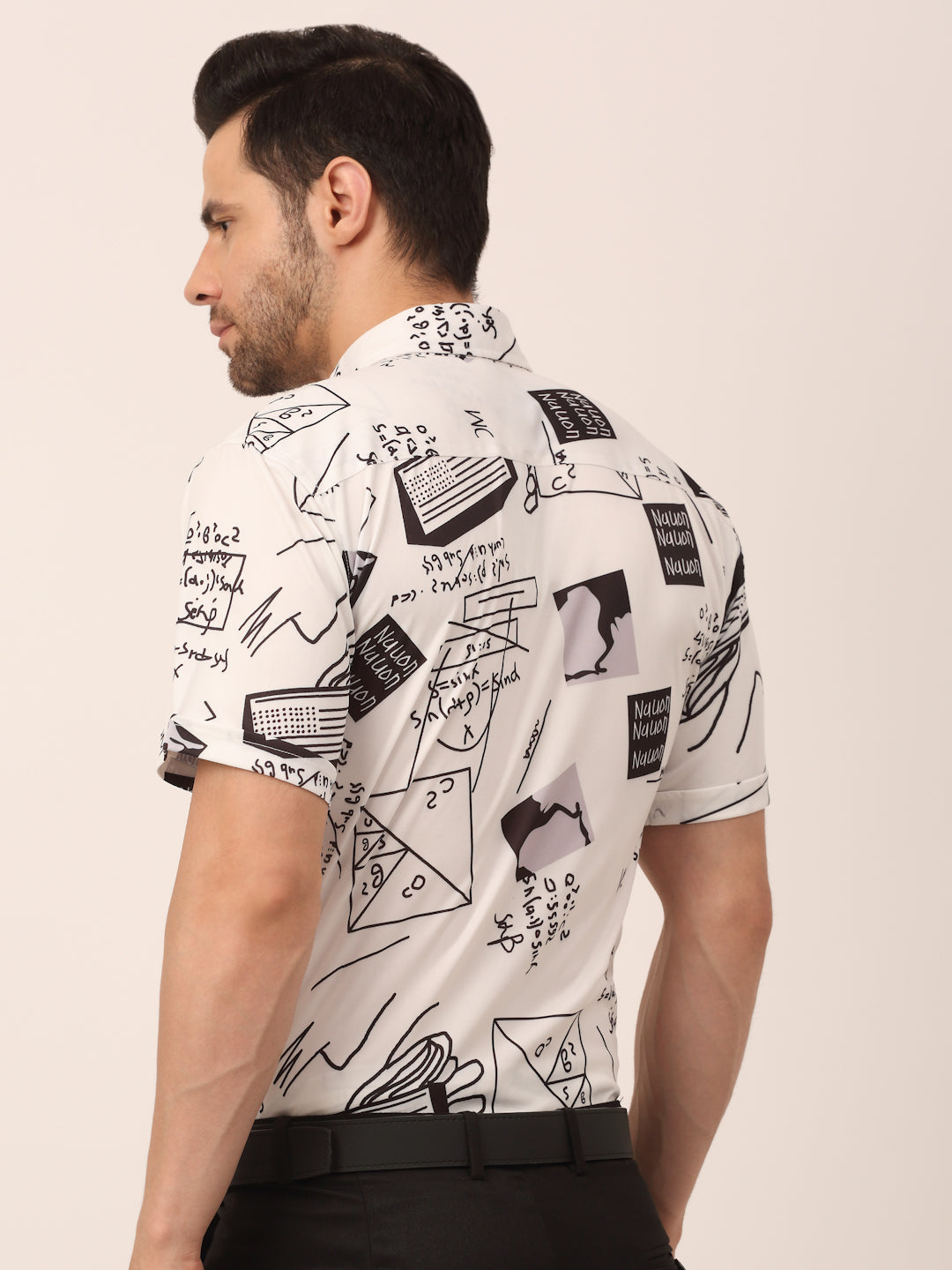 Jainish Men's Lycra Printed Half Sleeve Formal Shirts ( SF 813White ) | Swadesiicart