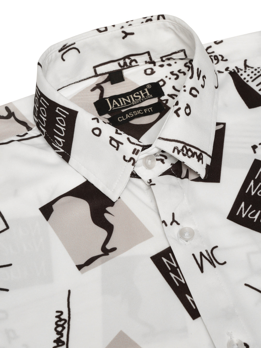 Jainish Men's Lycra Printed Half Sleeve Formal Shirts ( SF 813White ) | Swadesiicart