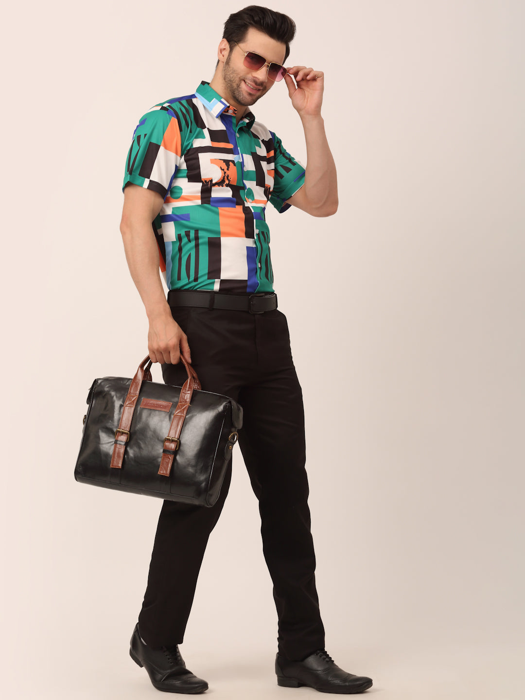 Jainish Men's Lycra Printed Half Sleeve Formal Shirts ( SF 814Green ) | Swadesiicart