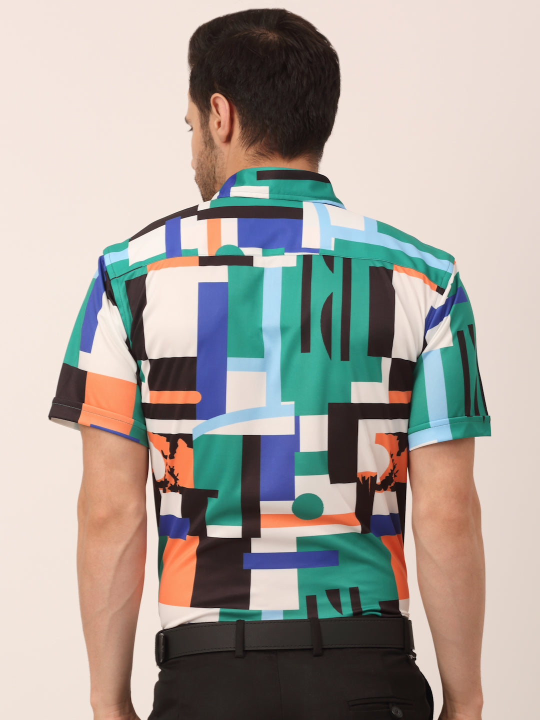 Jainish Men's Lycra Printed Half Sleeve Formal Shirts ( SF 814Green ) | Swadesiicart