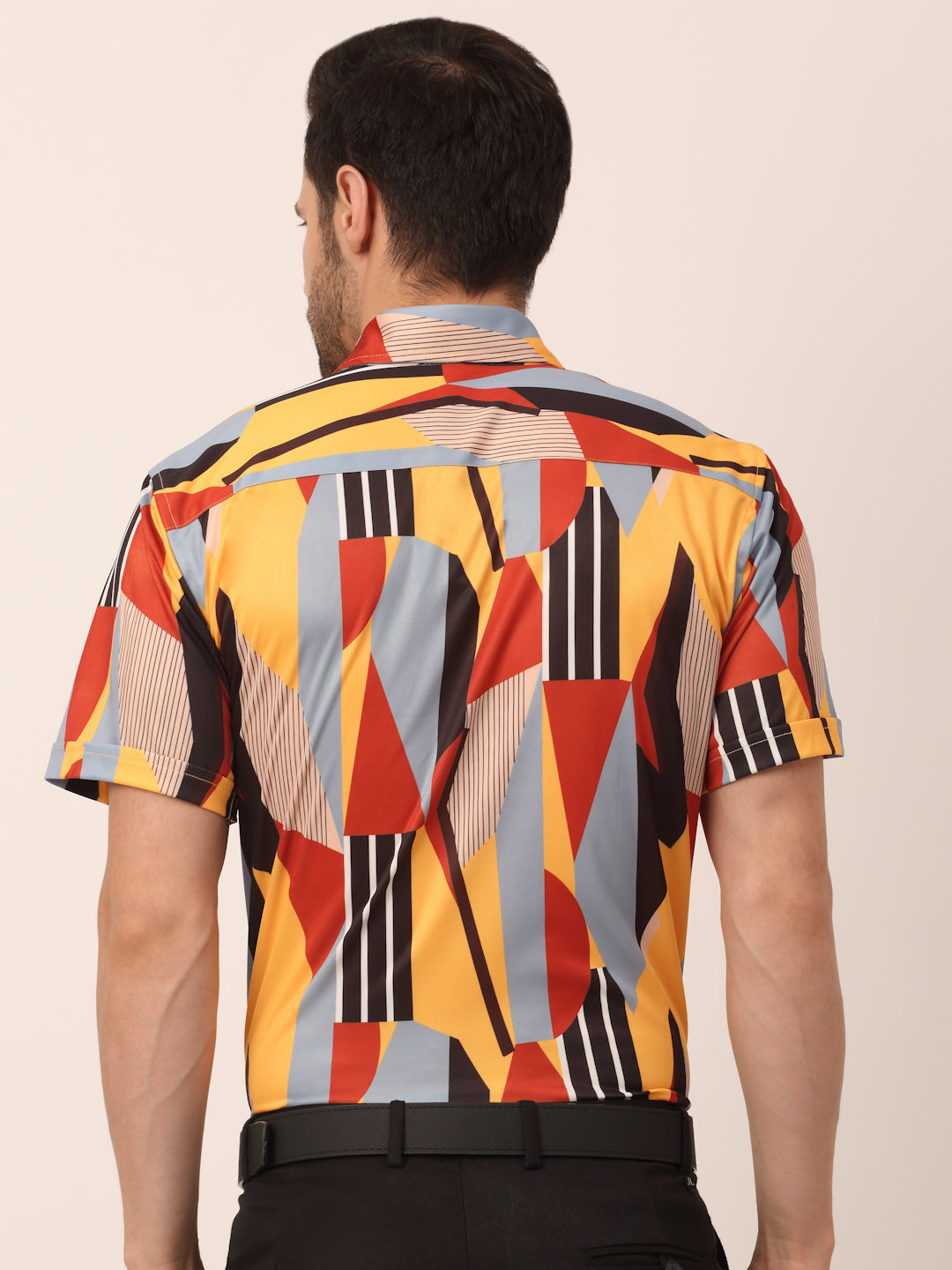 Jainish Men's Lycra Printed Half Sleeve Formal Shirts ( SF 814Yellow ) | Swadesiicart