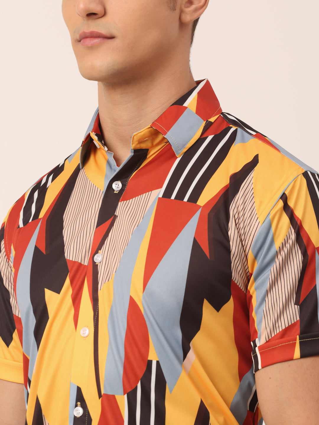 Jainish Men's Lycra Printed Half Sleeve Formal Shirts ( SF 814Yellow ) | Swadesiicart