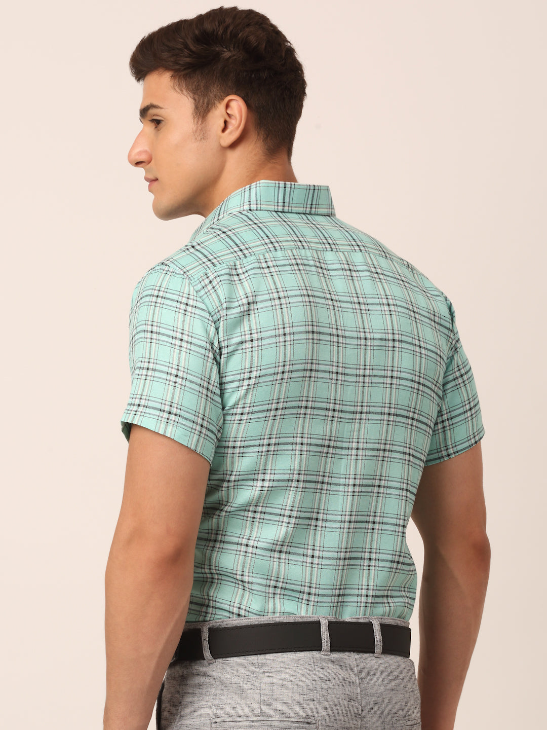 Jainish Men's Cotton Checked Half Sleeve Formal Shirts ( SF 815Green ) | Swadesiicart