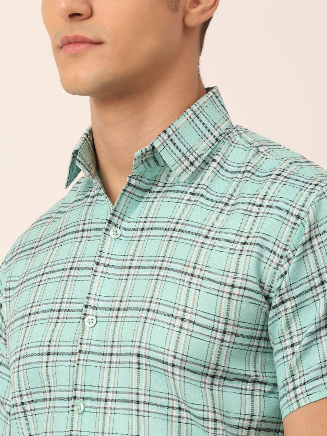 Jainish Men's Cotton Checked Half Sleeve Formal Shirts ( SF 815Green ) | Swadesiicart
