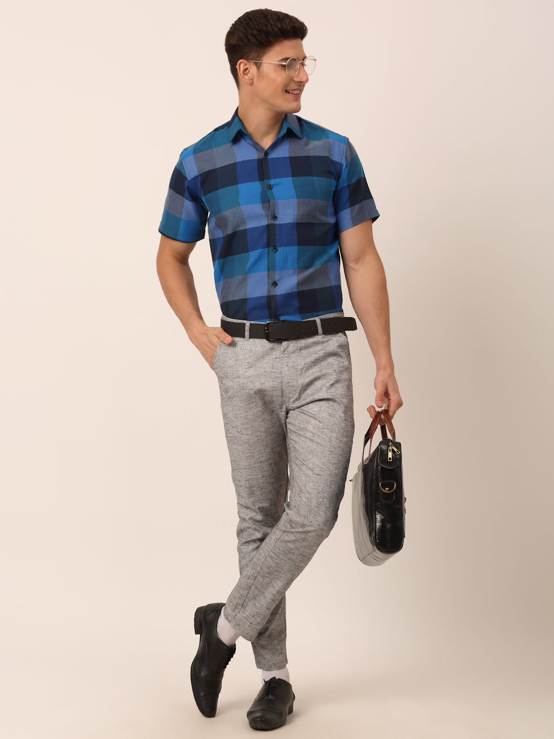 Jainish Men's Cotton Checked Half Sleeve Formal Shirts ( SF 817Blue ) | Swadesiicart