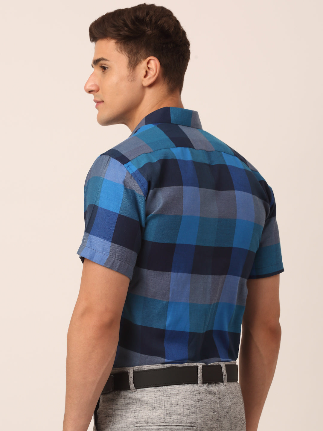 Jainish Men's Cotton Checked Half Sleeve Formal Shirts ( SF 817Blue ) | Swadesiicart