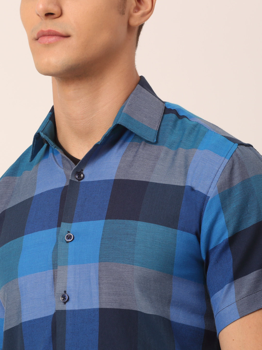 Jainish Men's Cotton Checked Half Sleeve Formal Shirts ( SF 817Blue ) | Swadesiicart