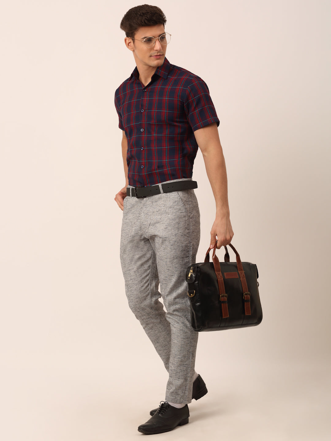 Jainish Men's Cotton Checked Half Sleeve Formal Shirts ( SF 818Red-Blue ) | Swadesiicart