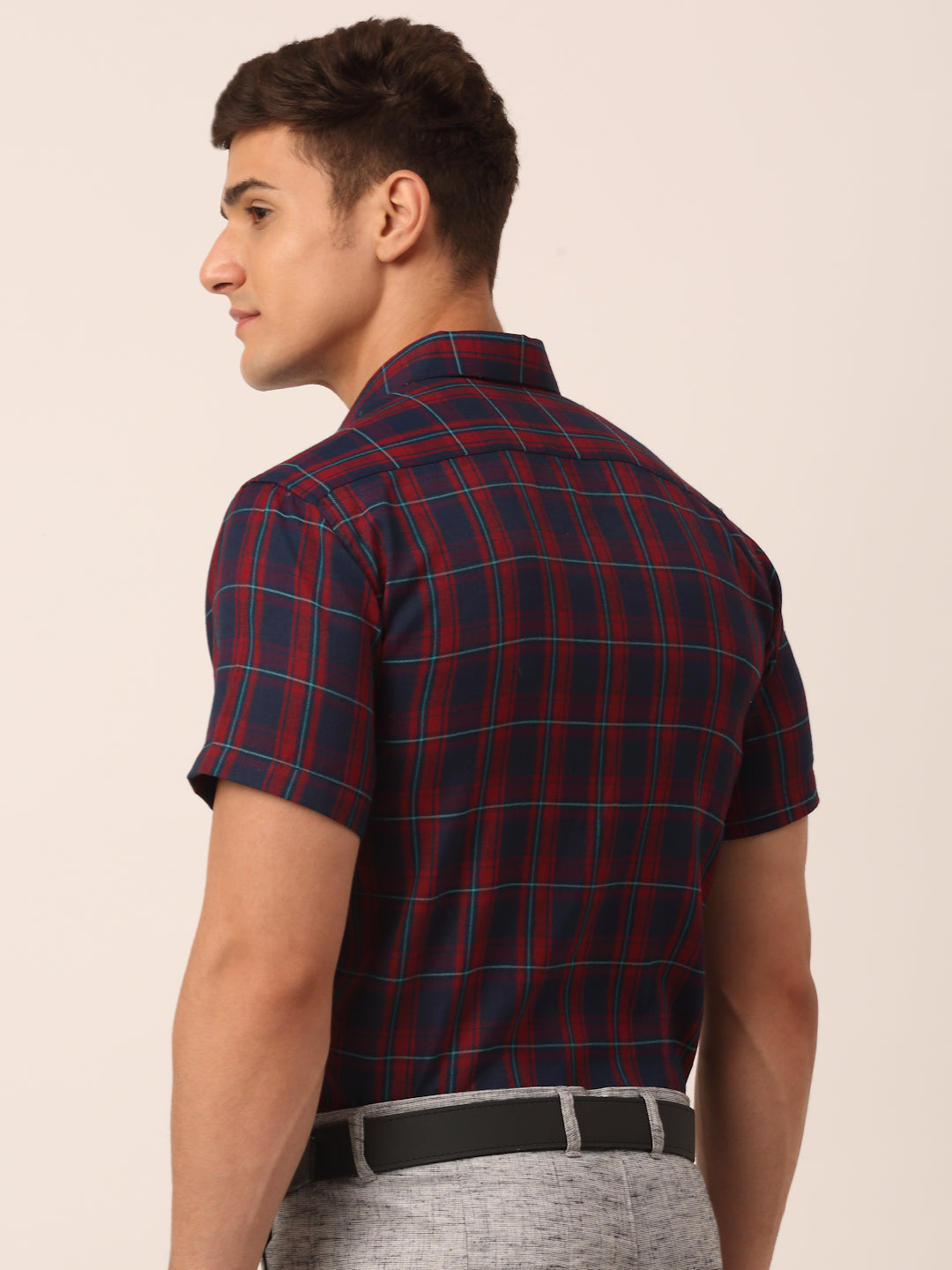 Jainish Men's Cotton Checked Half Sleeve Formal Shirts ( SF 818Red-Blue ) | Swadesiicart
