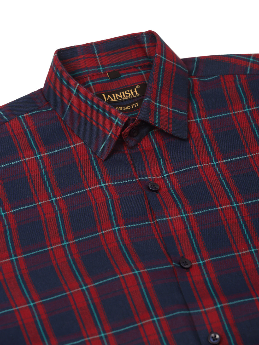 Jainish Men's Cotton Checked Half Sleeve Formal Shirts ( SF 818Red-Blue ) | Swadesiicart