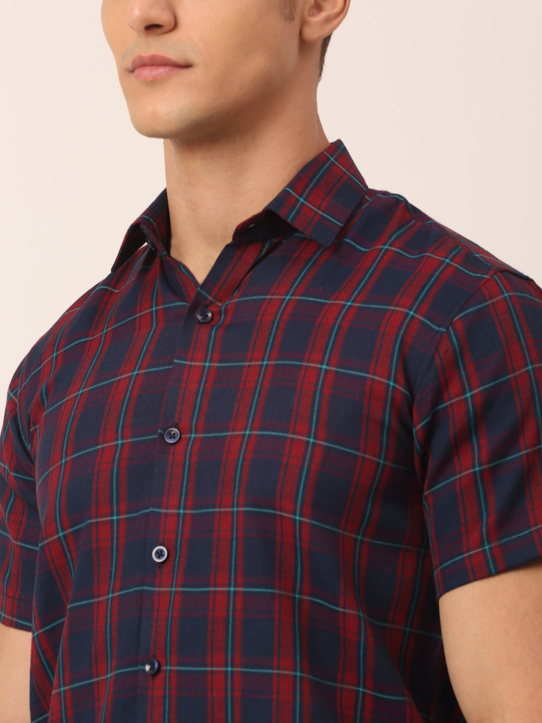 Jainish Men's Cotton Checked Half Sleeve Formal Shirts ( SF 818Red-Blue ) | Swadesiicart
