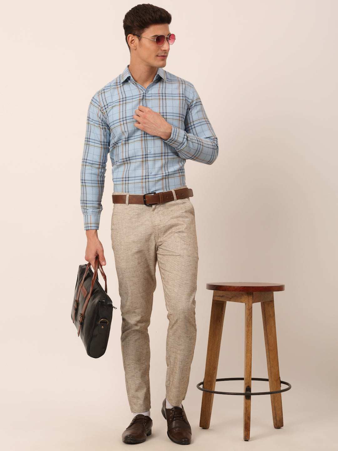 Jainish Men's Cotton Checked Formal Shirts ( SF 819Sky ) | Swadesiicart