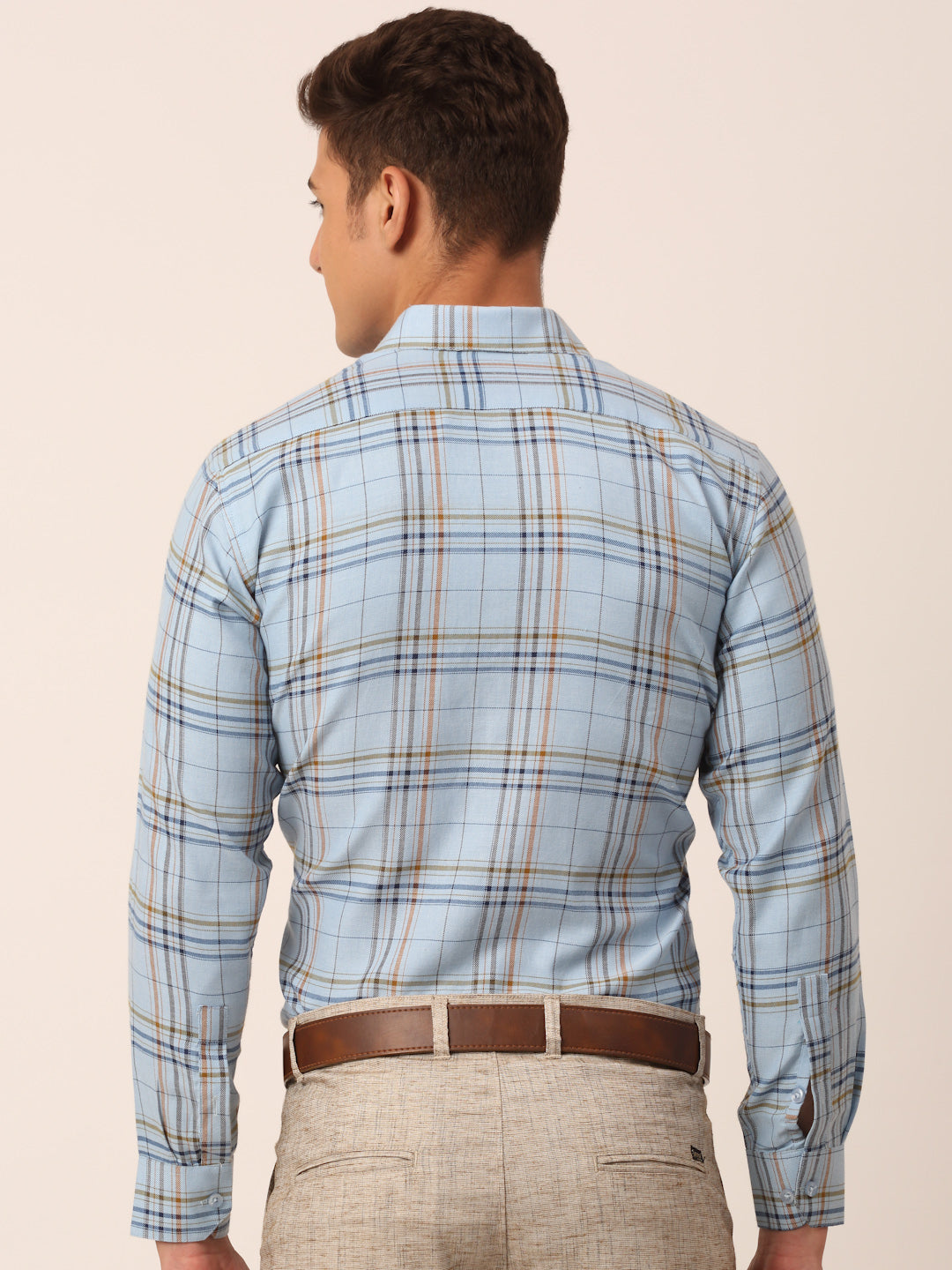 Jainish Men's Cotton Checked Formal Shirts ( SF 819Sky ) | Swadesiicart