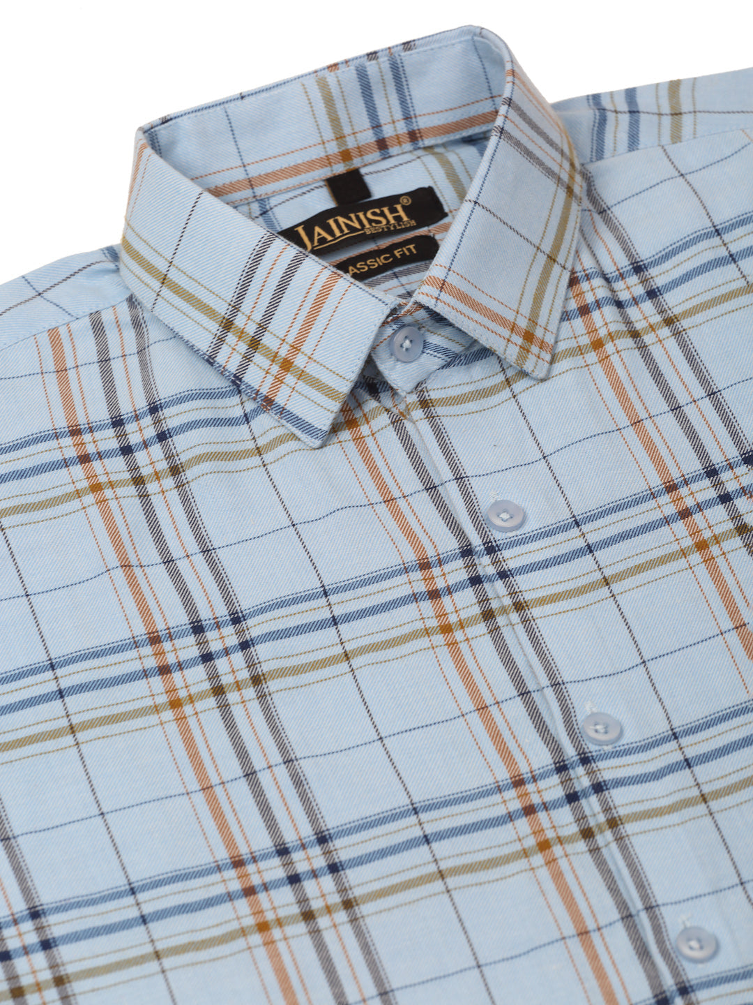 Jainish Men's Cotton Checked Formal Shirts ( SF 819Sky ) | Swadesiicart