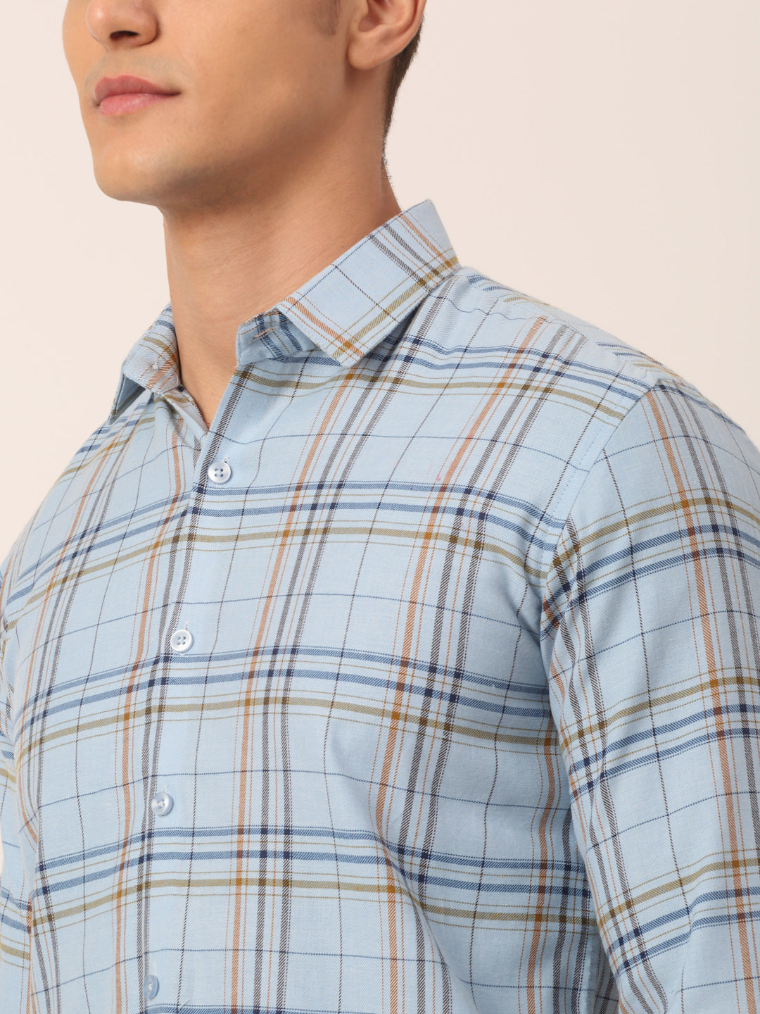 Jainish Men's Cotton Checked Formal Shirts ( SF 819Sky ) | Swadesiicart