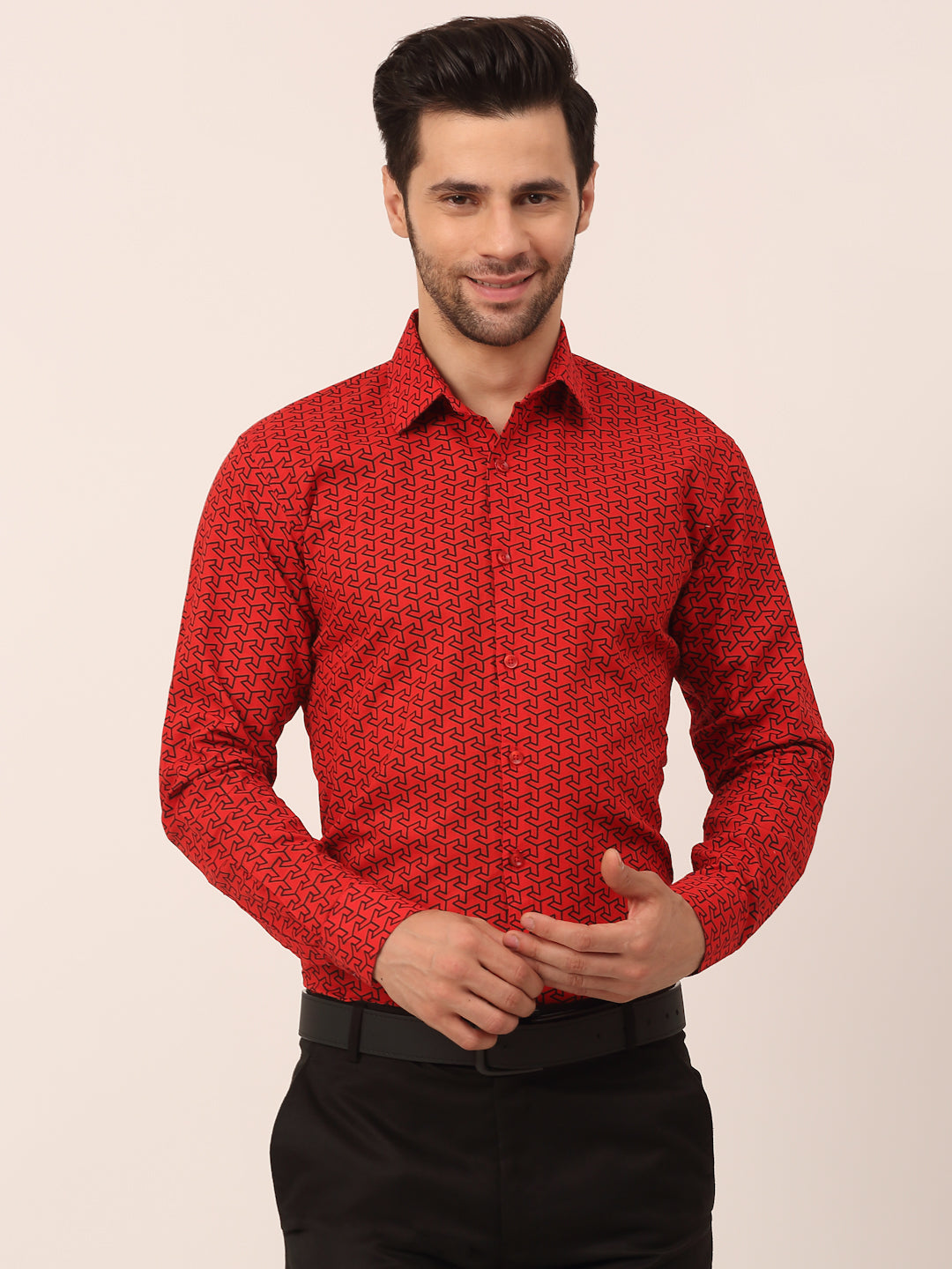 Jainish Men's Cotton Printed Formal Shirts ( SF 821Red ) | Swadesiicart