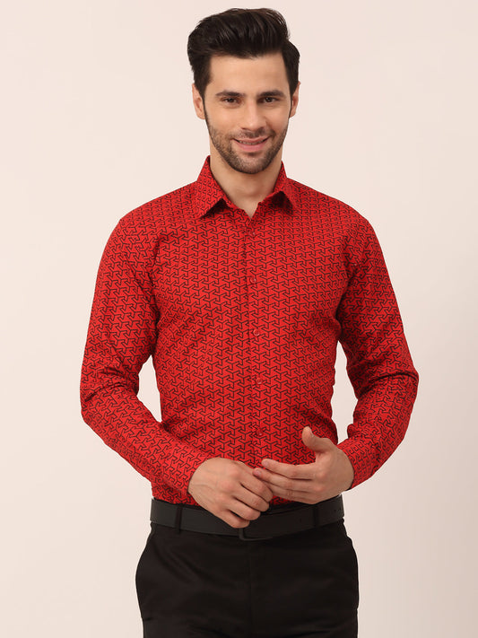 Jainish Men's Cotton Printed Formal Shirts ( SF 821Red ) | Swadesiicart