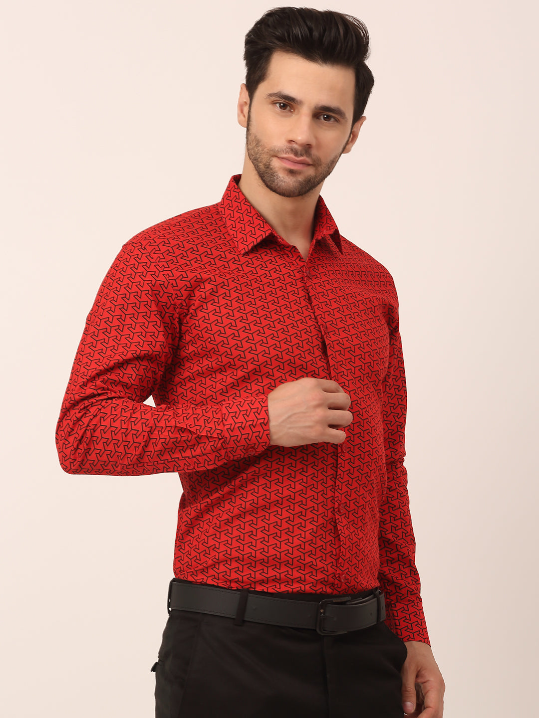 Jainish Men's Cotton Printed Formal Shirts ( SF 821Red ) | Swadesiicart