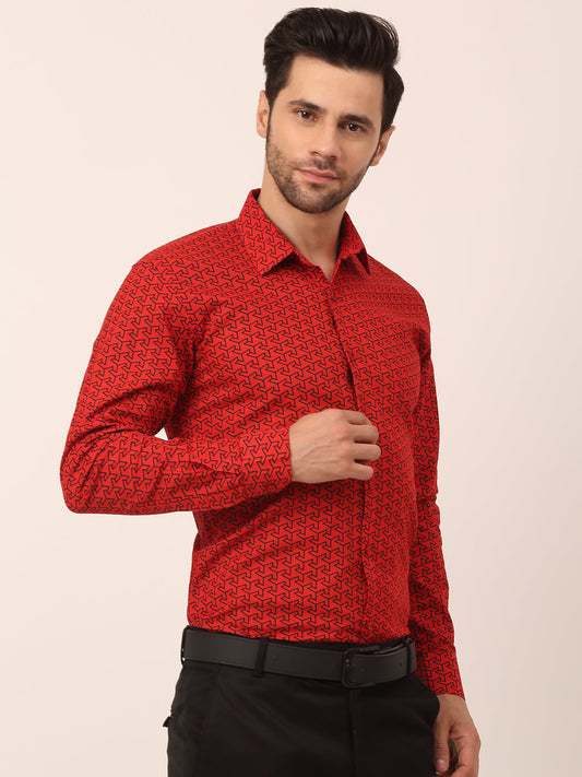 Jainish Men's Cotton Printed Formal Shirts ( SF 821Red ) | Swadesiicart