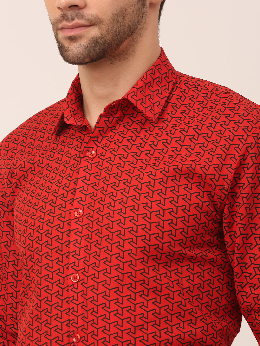 Jainish Men's Cotton Printed Formal Shirts ( SF 821Red ) | Swadesiicart